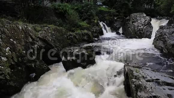 苏格兰威尔士英国斯诺多尼亚国家公园与其湍急的河流白色的水在岩石上流动视频的预览图
