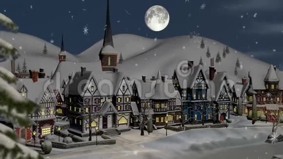 在圣诞节的冬夜观赏小镇或村庄视频的预览图