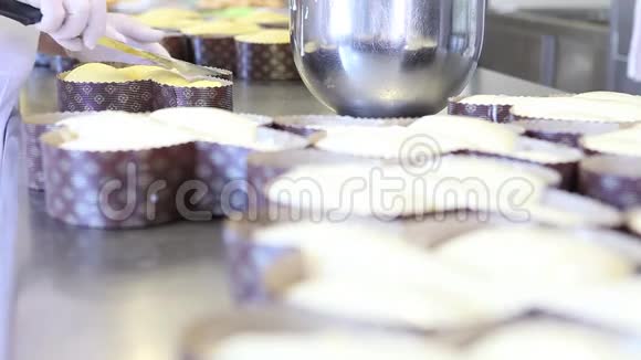 糕点厨师手糖霜面团复活节蛋糕鸽子视频的预览图