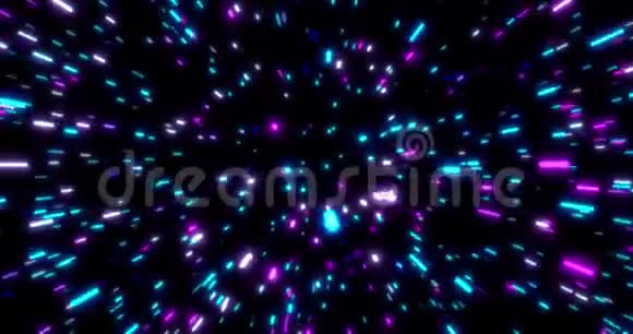 发光霓虹灯线隧道蓝红粉紫三色灯光网络大数据的无缝环路4k背景视频的预览图