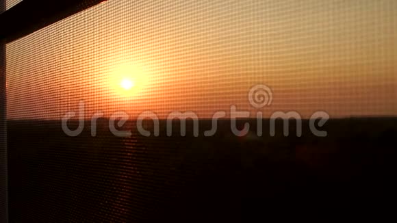 日落背景下窗户上的蚊子网视频的预览图