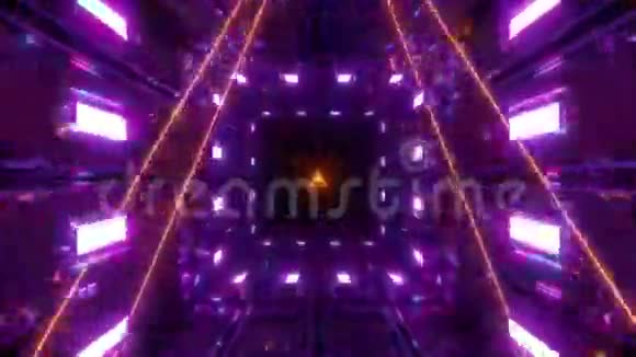 紫色隧道反射良好橙色线框背景三维渲染运动背景环视频的预览图