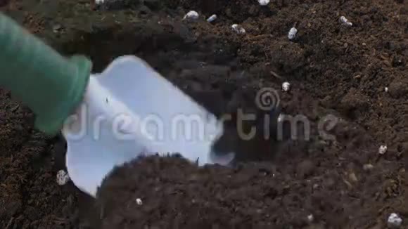 用手铲将泥土与肥料混合视频的预览图
