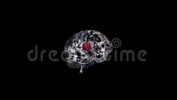 大脑的三维模型人脑的玻璃模型在背景上旋转人类内部的人工智能视频的预览图