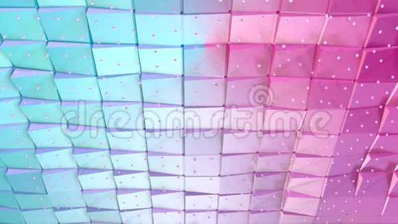 抽象简单的蓝色粉红色低聚三维表面和飞行白色晶体作为时尚的三维背景软几何视频的预览图