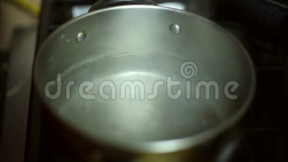 在平底锅中煮水倒入虾视频的预览图