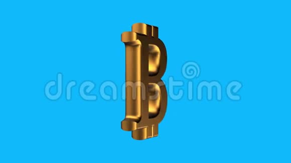金色BITCOIN加密货币标志旋转动画无缝环蓝色背景新质量独特的金融视频的预览图