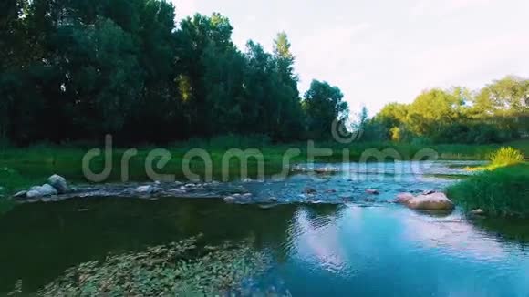 美丽的河流景观镜头耀斑阳光照射视频的预览图