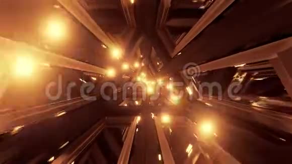 发光的球体通过隧道走廊与玻璃窗口三维插图运动背景现场壁纸图形视频的预览图