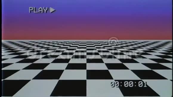飞越无缝板90年代风格平场VHS效果慢循环运动图形动画背景视频的预览图
