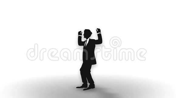 快乐男人跳起来的剪影成功的商业象征成功的商业人士举起双臂循环cg动画视频的预览图