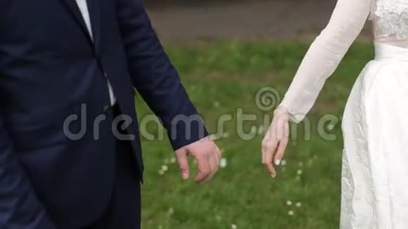 年轻夫妇在婚礼前牵手特写视频的预览图