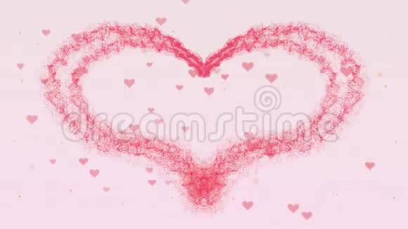 美丽的火焰粉红色的心正在出现然后心就散了情人节的心粉红色的溅起视频的预览图