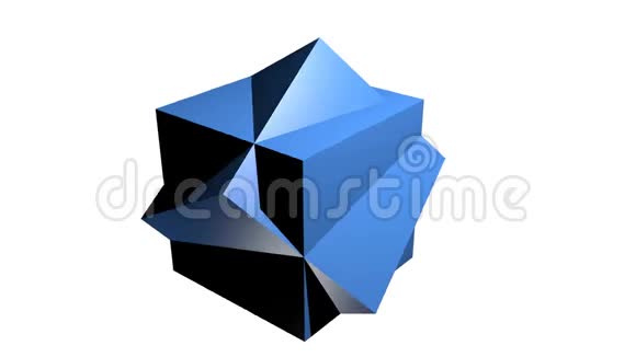 抽象蓝色几何体由立方体组成的三维体在白色背景上旋转作为介绍有用广告视频的预览图
