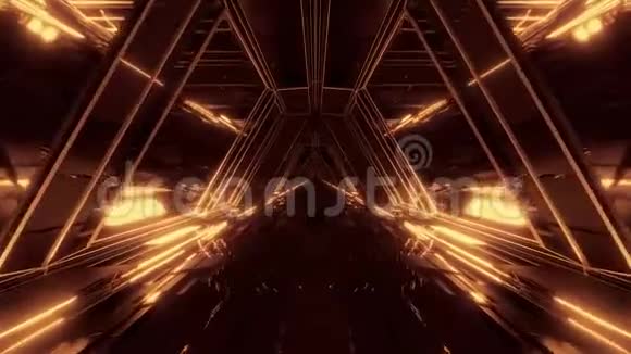 未来主义科幻太空战船机库隧道走廊反光玻璃窗三维插图运动背景视频的预览图