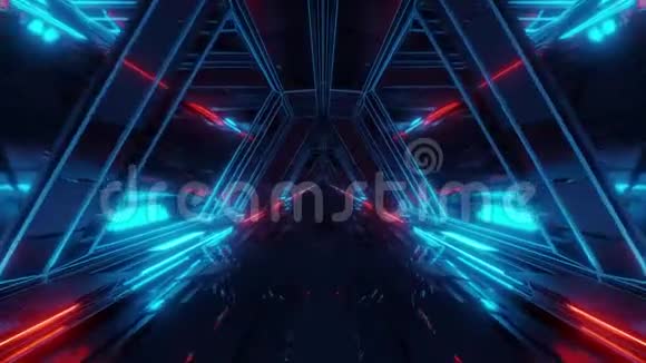未来主义科幻太空战船机库隧道走廊反光玻璃窗三维插图运动背景视频的预览图
