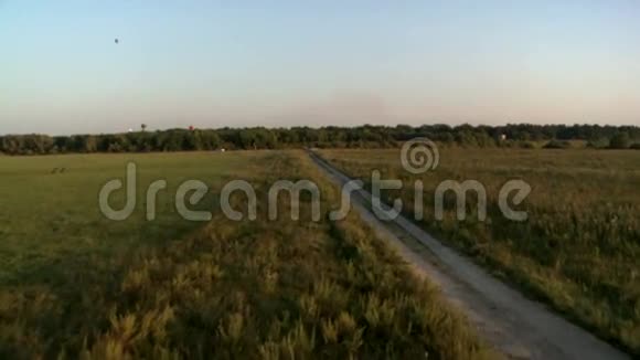 远处的绿野和气球的俯视图视频的预览图