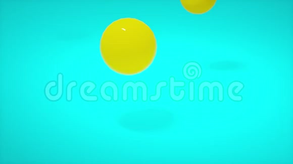 软身黄球落至蓝色地板背景明胶果冻球球弹跳抽象和对象概念3D译文视频的预览图