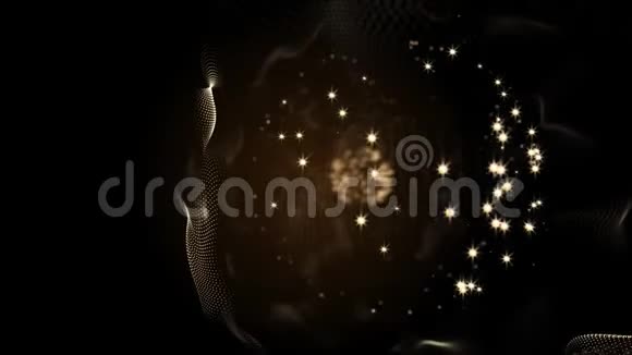 金色粒子在黑暗背景下形成抽象的虚拟花视频的预览图