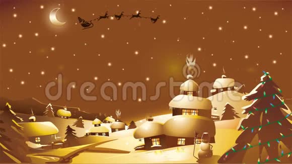 圣诞节圣诞老人鹿圣诞夜黄金月天空夜晚摇篮曲循环视频视频的预览图