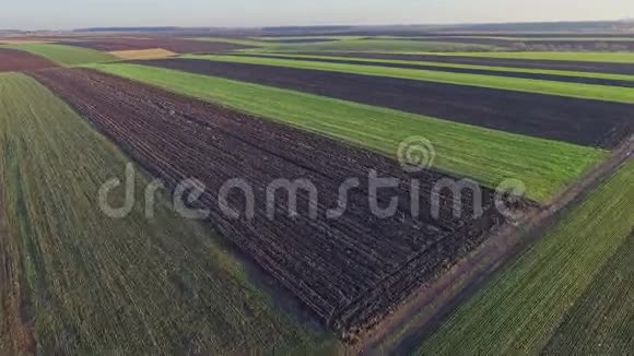 飞快地飞过绿色的农田空中飞行在土壤上种植蔬菜和一些空土视频的预览图