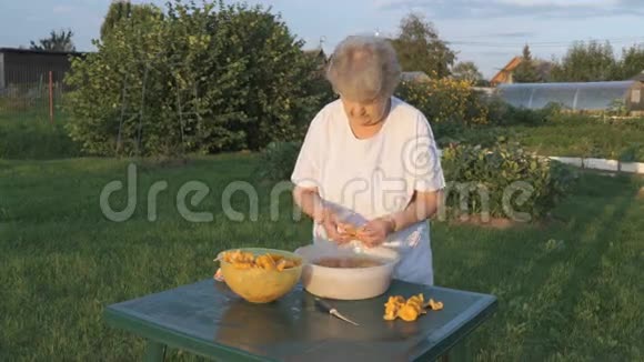 80多岁的老年妇女清洗蘑菇视频的预览图