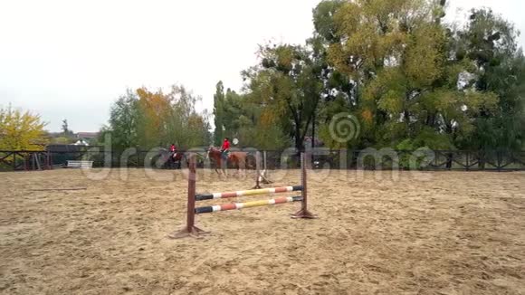年轻女子骑马在训练场视频的预览图
