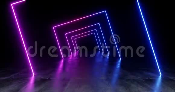 旋转可循环矩形形状的霓虹灯复古激光LED显示舞台充满活力的蓝紫色发光灯在地下h视频的预览图