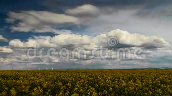 时间推移美丽的移动云在菜籽油田视频的预览图