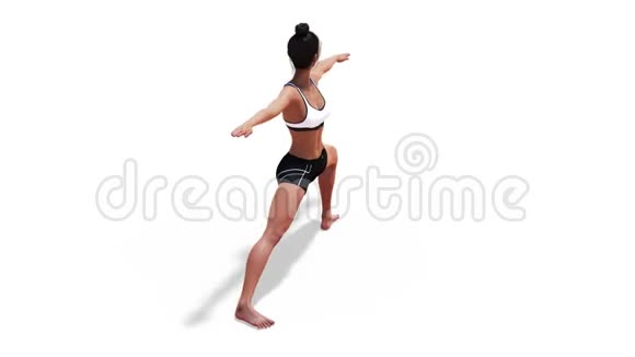 瑜伽战士中的女人2号旋转姿势与白色背景视频的预览图