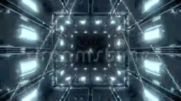 银色隧道反射良好银线框背景三维渲染运动背景环视频的预览图