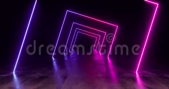 旋转可循环矩形形状霓虹灯荧光回光激光LED显示舞台振动蓝色紫色发光灯在地下H视频的预览图