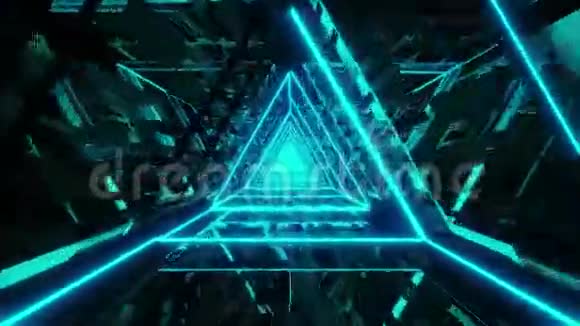 抽象发光蓝色三角形线框背景墙纸三维渲染运动循环视频的预览图