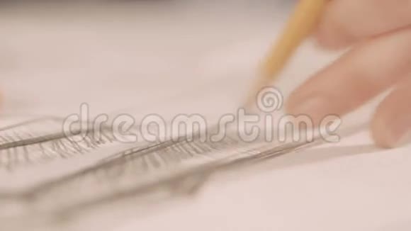 女人的手画图案设计师在纸上画了一条线关门视频的预览图