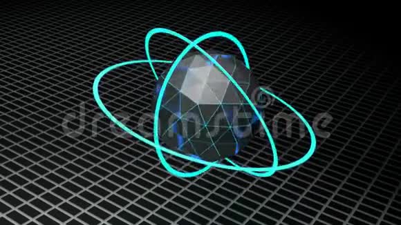 蓝色背景与带蓝环的刻面球体在角落3D渲染视频剪辑视频的预览图