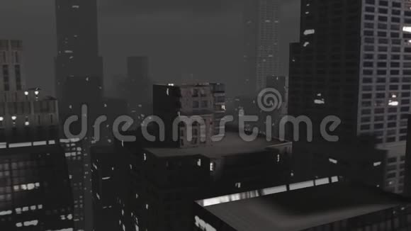 从天空中看到的夜晚城市动画视频的预览图