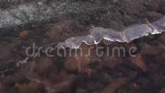 一层薄薄的冰和流动的水视频的预览图