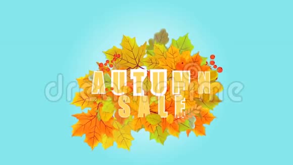 秋季销售彩色季节性红黄珊瑚色秋叶动画视频的预览图