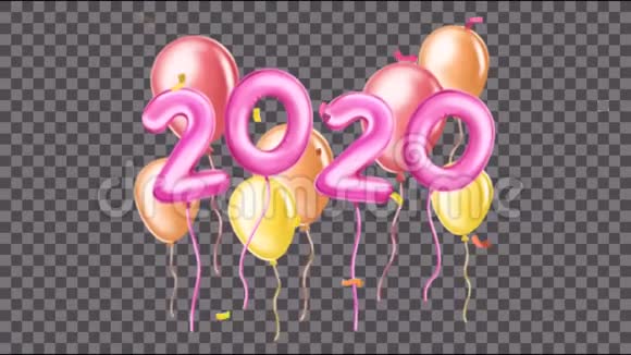 动画粉红文字2020与粉红色气球在黑白背景视频的预览图