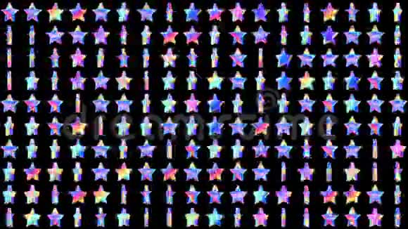 现代迪斯科抽象背景下旋转全息星的几何环图案循环4K运动图像视频的预览图