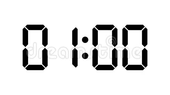 数字时钟计数从零到60全高清液晶显示器白色背景下的黑色数字视频的预览图