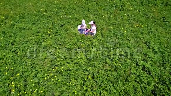 女孩们在绿色草地上玩耍视频的预览图