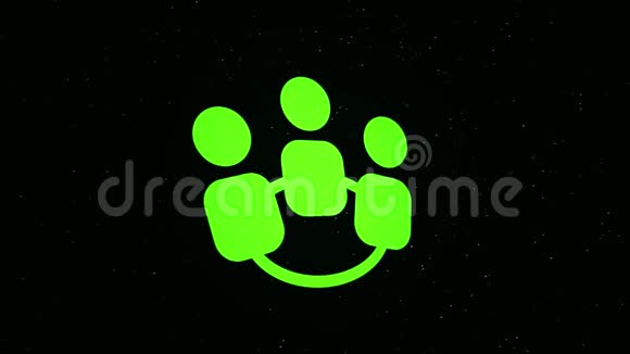 抽象的三个绿色剪影绿色的徽章变成一团五颜六色的小颗粒在上面盘旋视频的预览图