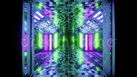 未来主义科幻飞机库隧道走廊与布洛克图文和不错的反射三维插图运动背景现场视频的预览图