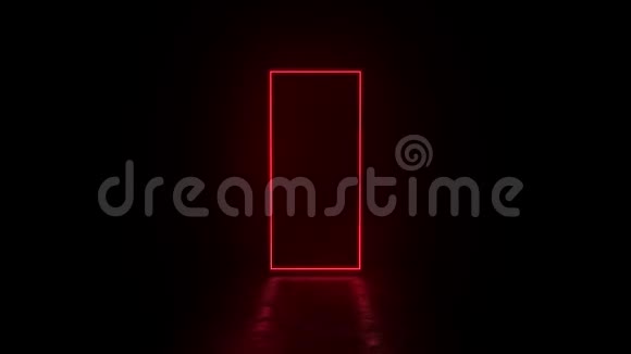 红色霓虹灯长方形地面反射红灯闪烁4k3d渲染视频的预览图