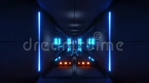 干净风格的blck隧道走廊背景与蓝色辉光背景3d渲染Endkess循环视频的预览图