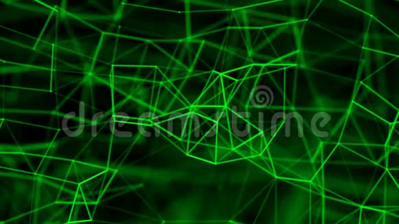 用移动的绿色线条点和三角形抽象出美丽的几何背景视频的预览图