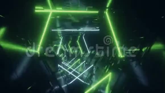 发光灯SCIFI未来感青蓝色高科技宇宙飞船外星隧道走廊环振动飞行芯片详细无止境视频的预览图