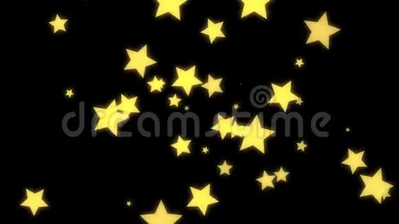 带有阿尔法通道的黑色背景上的星星闪闪发光的金色星星视频的预览图