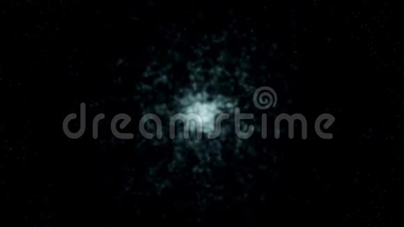 黑色背景上的混沌白色发光粒子动画白色能量粒子聚集在一个发光的球体上视频的预览图